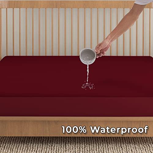 Terry Cotton Elastic Fitted Waterproof Bed Protector Sheet, Maroon - HOKIPO | Har Ghar ka Humsafar