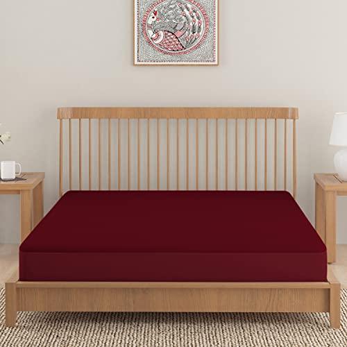 Terry Cotton Elastic Fitted Waterproof Bed Protector Cover, Maroon - HOKIPO | Har Ghar ka Humsafar