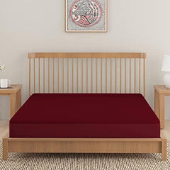 Terry Cotton Elastic Fitted Waterproof Bed Protector Cover, Maroon - HOKIPO | Har Ghar ka Humsafar