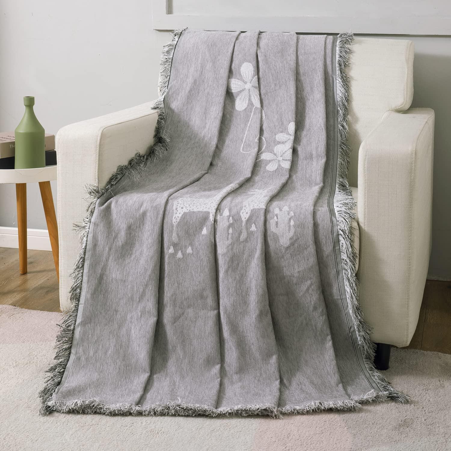 Thick, Soft and Pet Friendly Chenille Sofa Cover Throw, Grey Nature - HOKIPO | Har Ghar ka Humsafar