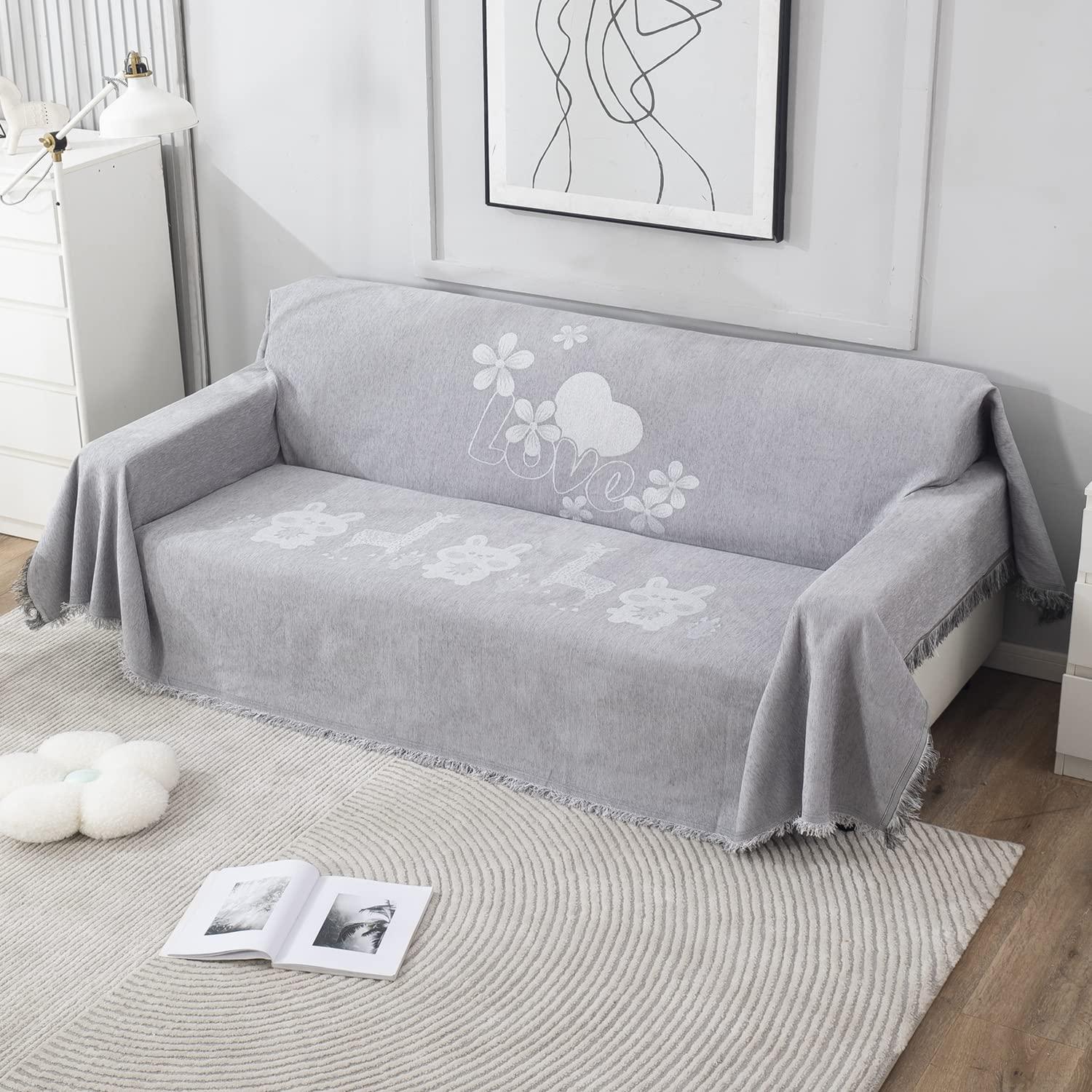 Thick, Soft and Pet Friendly Chenille Sofa Cover Throw, Grey Nature - HOKIPO | Har Ghar ka Humsafar