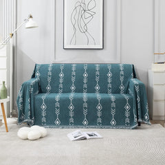 Thick, Soft and Pet Friendly Chenille Sofa Cover Throw, Teal Aztec - HOKIPO | Har Ghar ka Humsafar