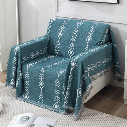 Thick, Soft and Pet Friendly Chenille Sofa Cover Throw, Teal Aztec - HOKIPO | Har Ghar ka Humsafar