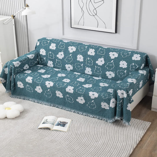 Thick, Soft and Pet Friendly Chenille Sofa Cover Throw, Teal Floral - HOKIPO | Har Ghar ka Humsafar