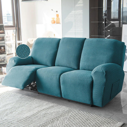 Turquoise Jacquard Recliner Sofa Cover | Non - Slip & Full Fitted - HOKIPO | Har Ghar ka Humsafar