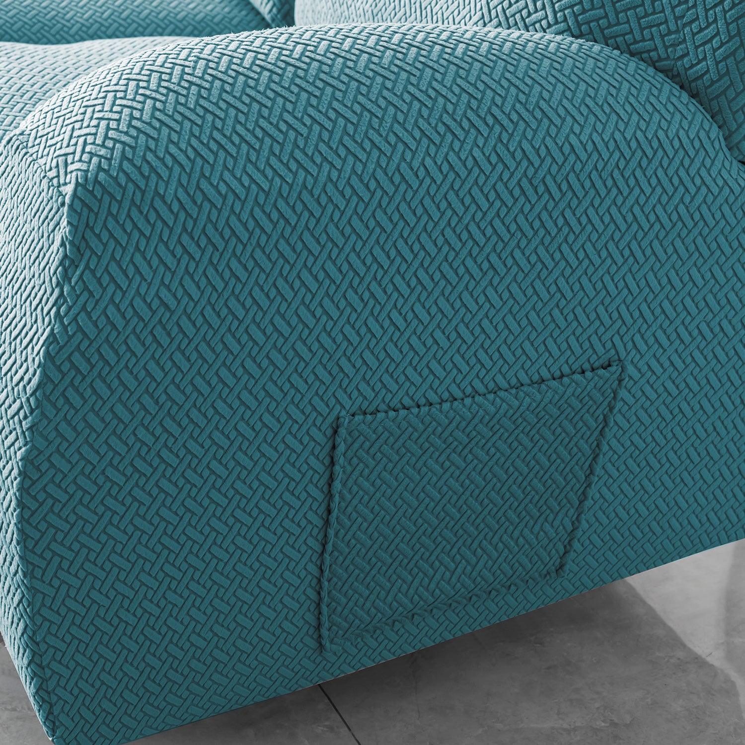 Turquoise Jacquard Recliner Sofa Cover | Non - Slip & Full Fitted - HOKIPO | Har Ghar ka Humsafar