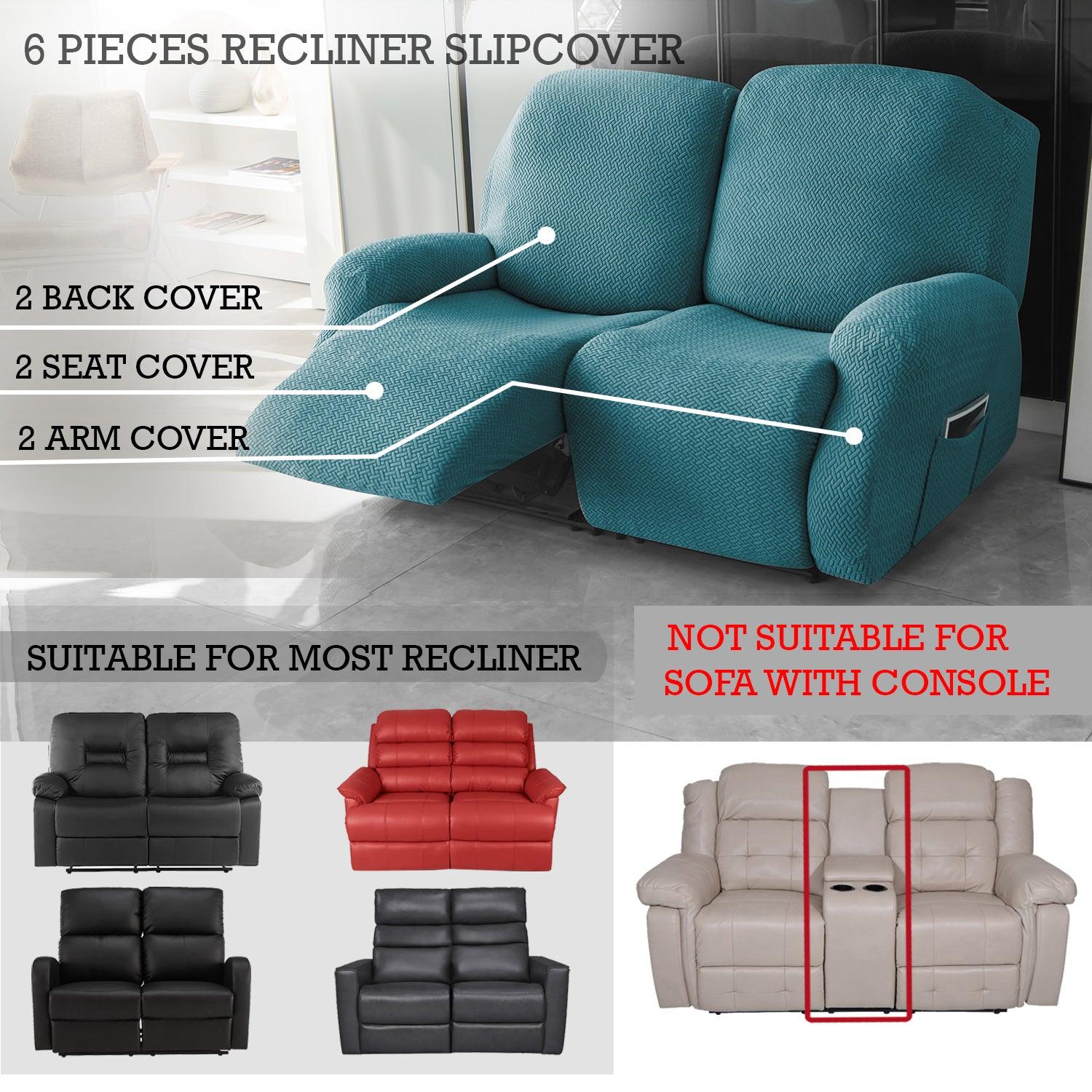 Turquoise Jacquard Recliner Sofa Cover | Non - Slip & Full Fitted - HOKIPO | Har Ghar ka Humsafar