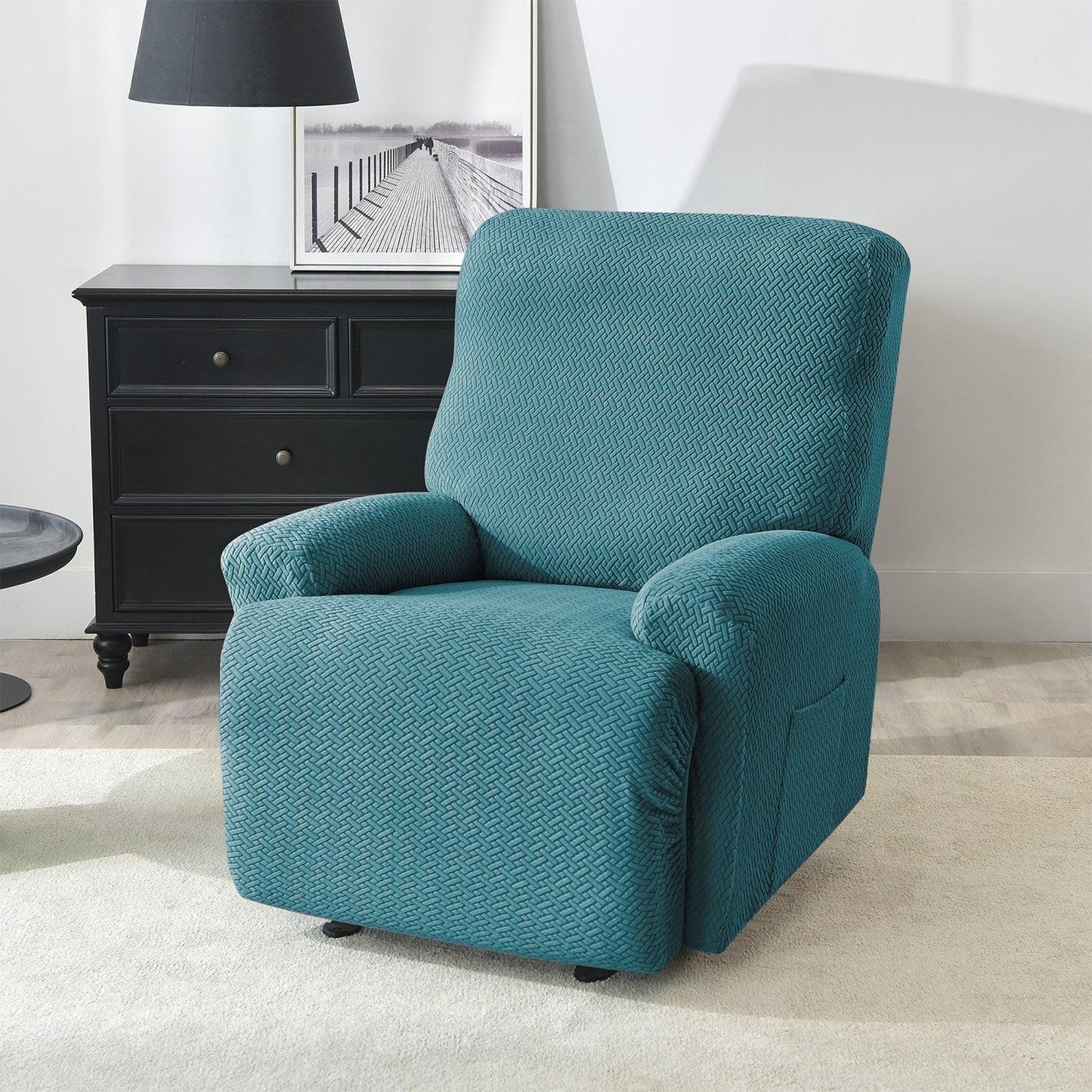 Turquoise Jacquard Recliner Sofa Cover | Non - Slip & Full Fitted - HOKIPO | Har Ghar ka Humsafar