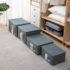 Wardrobe Organizer 600D Oxford Fabric Cloth Storage Box, 66ltr 50x40x33cm, Grey - HOKIPO | Har Ghar ka Humsafar