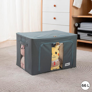 Wardrobe Organizer 600D Oxford Fabric Cloth Storage Box, 66ltr 50x40x33cm, Grey - HOKIPO | Har Ghar ka Humsafar