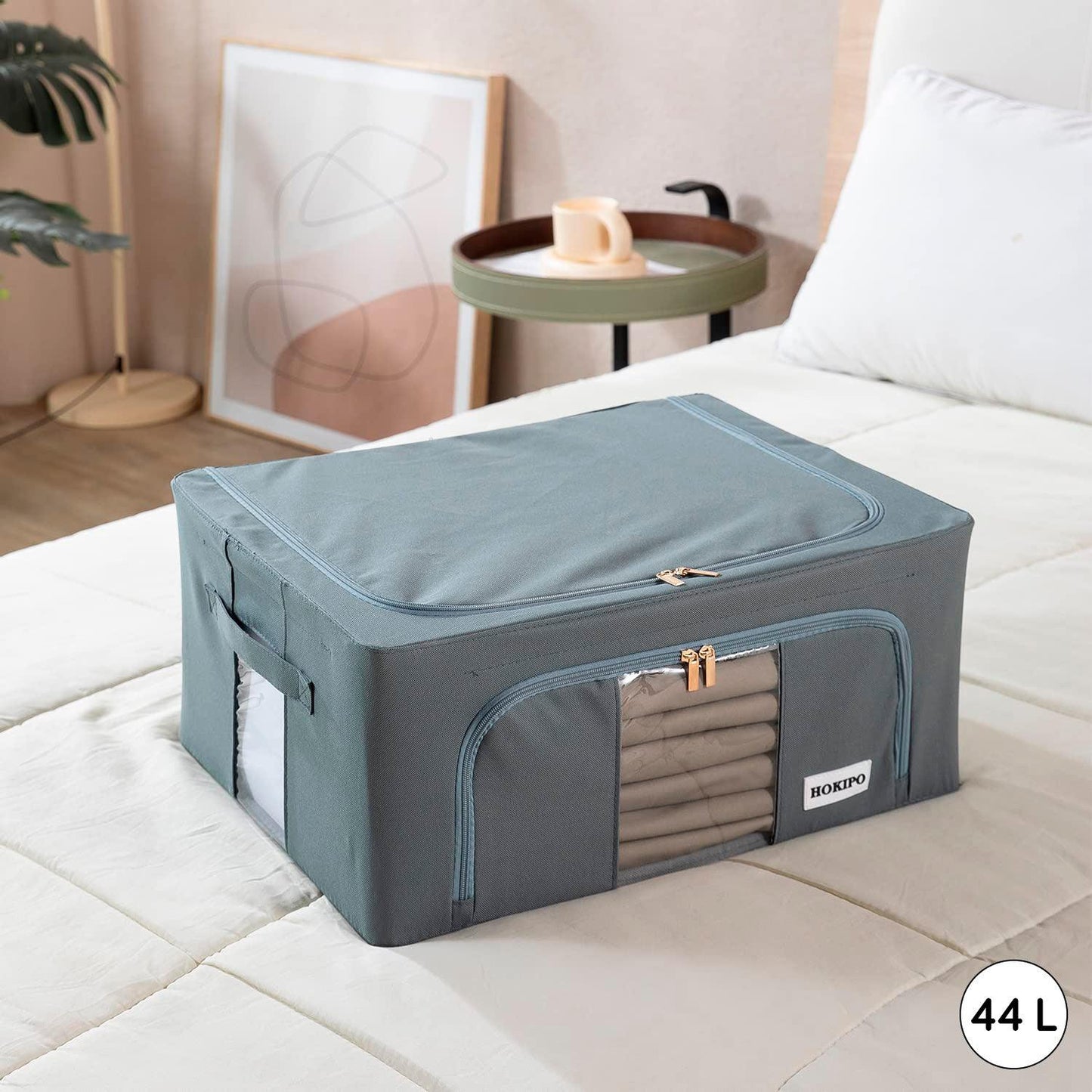 Wardrobe Organizer Metal Frame Cloth Storage Box, 44ltr 50x40x22cm, Grey - HOKIPO | Har Ghar ka Humsafar