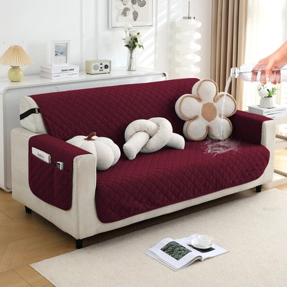 Burgundy Colour Quilted Waterproof Sofa Cover Set HOKIPO