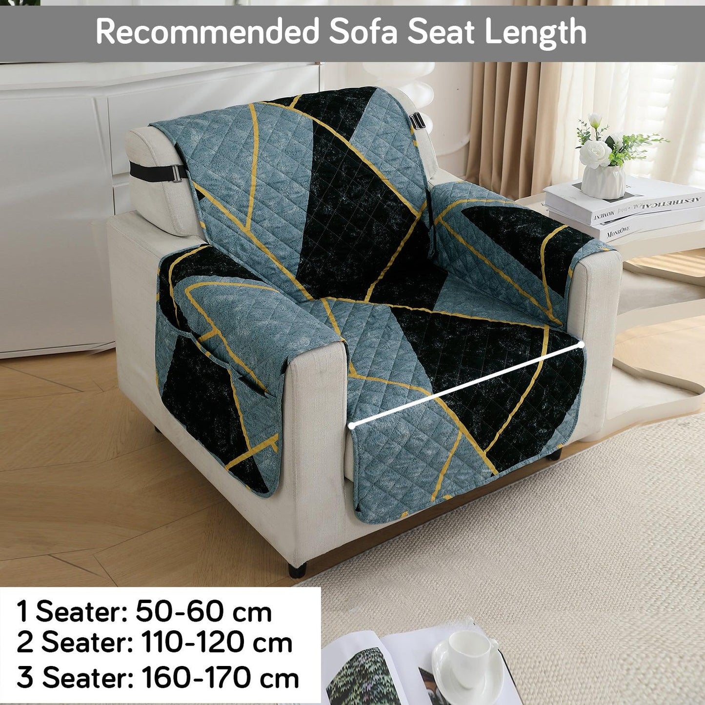 Waterproof & Quick - Dry Quilted 1/2/3 - Seater Sofa Cover with Pockets on Armrest, Multicolor Abstract Geometry - HOKIPO | Har Ghar ka Humsafar