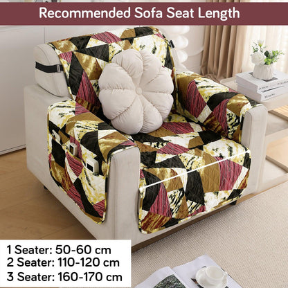 Waterproof & Quick - Dry Quilted 1/2/3 - Seater Sofa Cover with Pockets on Armrest, Wine Abstract Geometry - HOKIPO | Har Ghar ka Humsafar