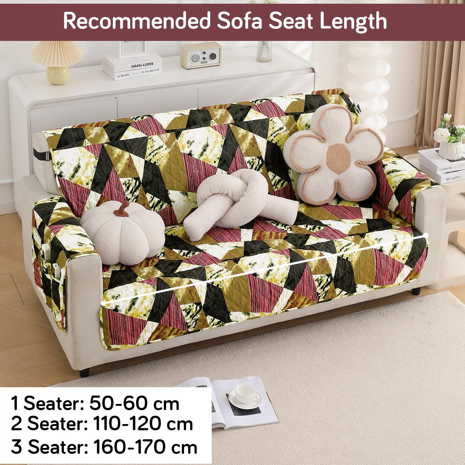 Waterproof & Quick - Dry Quilted 1/2/3 - Seater Sofa Cover with Pockets on Armrest, Wine Abstract Geometry - HOKIPO | Har Ghar ka Humsafar