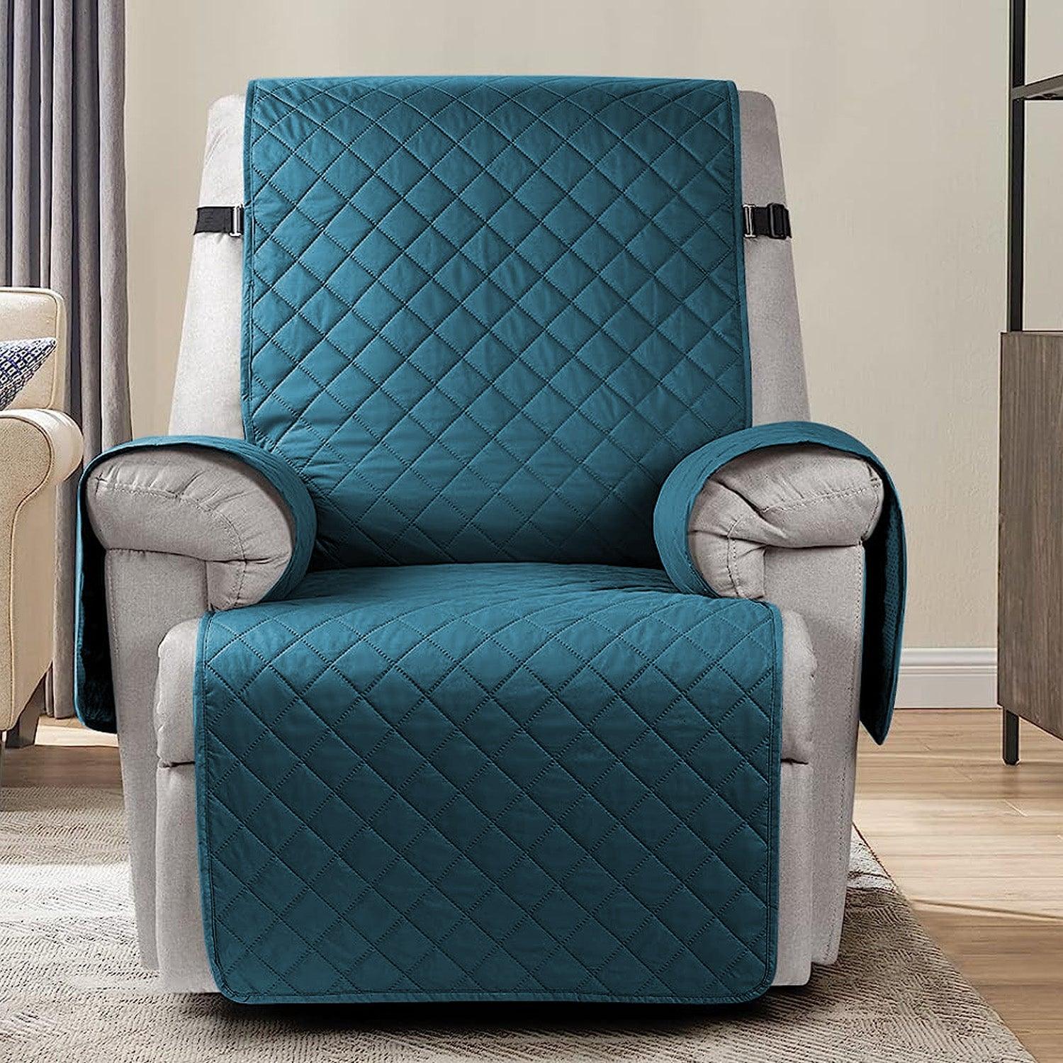 Waterproof Quilted Recliner Sofa Mat for One Seater Recliner Sofa, Teal Blue - HOKIPO | Har Ghar ka Humsafar