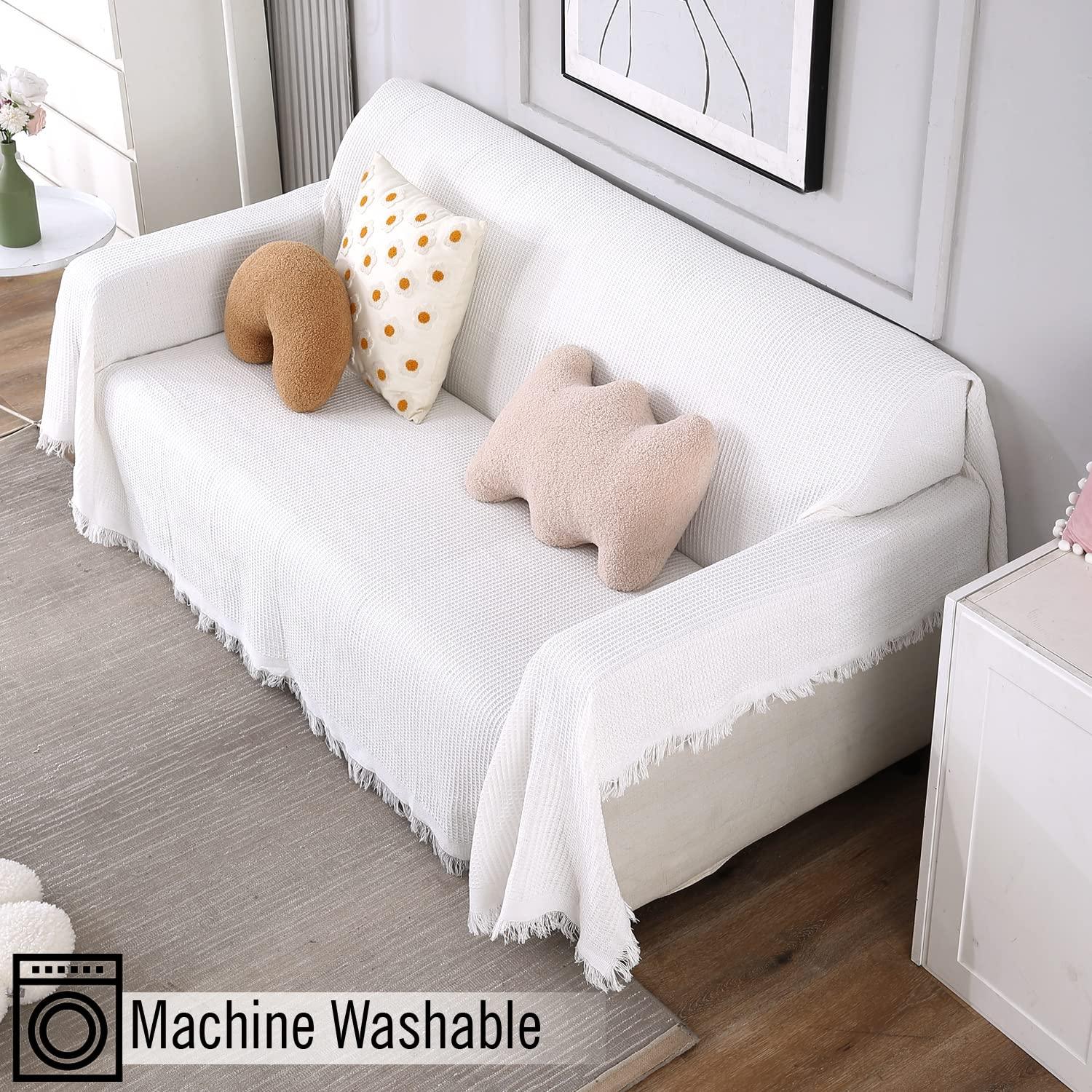 White Polycotton Sofa Throw | Durable & Soft - HOKIPO | Har Ghar ka Humsafar