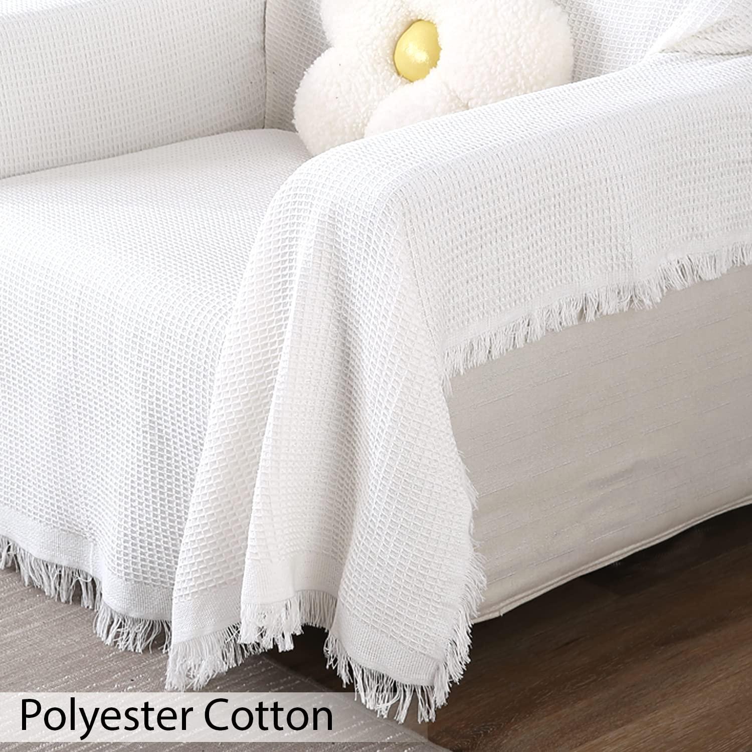 White Polycotton Sofa Throw | Durable & Soft - HOKIPO | Har Ghar ka Humsafar