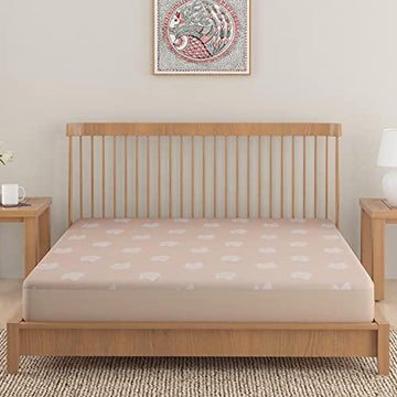 Woven Jacquard Elastic Fitted Waterproof Mattress Protector, Beige - HOKIPO | Har Ghar ka Humsafar