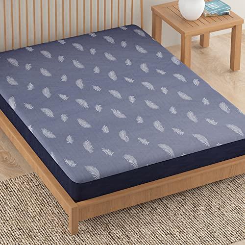 Woven Jacquard Elastic Fitted Waterproof Mattress Protector, Blue - HOKIPO | Har Ghar ka Humsafar