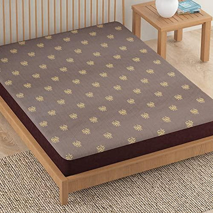 Woven Jacquard Elastic Fitted Waterproof Mattress Protector, Coffee Brown - HOKIPO | Har Ghar ka Humsafar