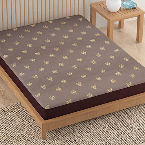 Woven Jacquard Elastic Fitted Waterproof Mattress Protector, Coffee Brown - HOKIPO | Har Ghar ka Humsafar