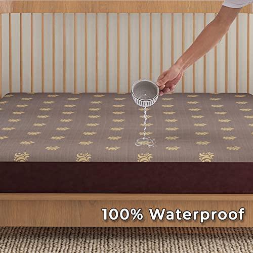 Woven Jacquard Elastic Fitted Waterproof Bed Protector, Coffee Brown - HOKIPO | Har Ghar ka Humsafar