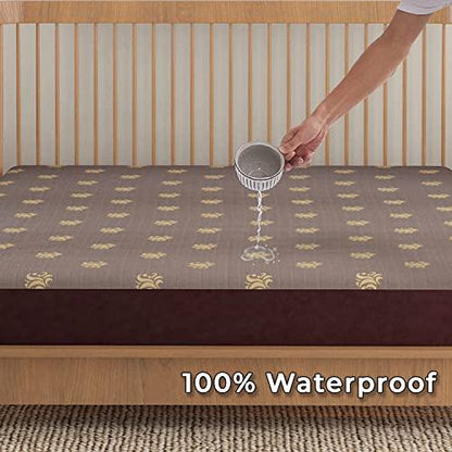 Woven Jacquard Elastic Fitted Waterproof Bed Protector, Coffee Brown - HOKIPO | Har Ghar ka Humsafar