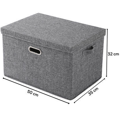 Multipurpose Foldable Storage Box with Lid, Extra Large 50x35x32 cm, Grey