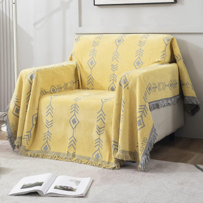 Yellow Aztec, Thick, Soft and Pet Friendly Chenille Sofa Cover Throw - HOKIPO | Har Ghar ka Humsafar