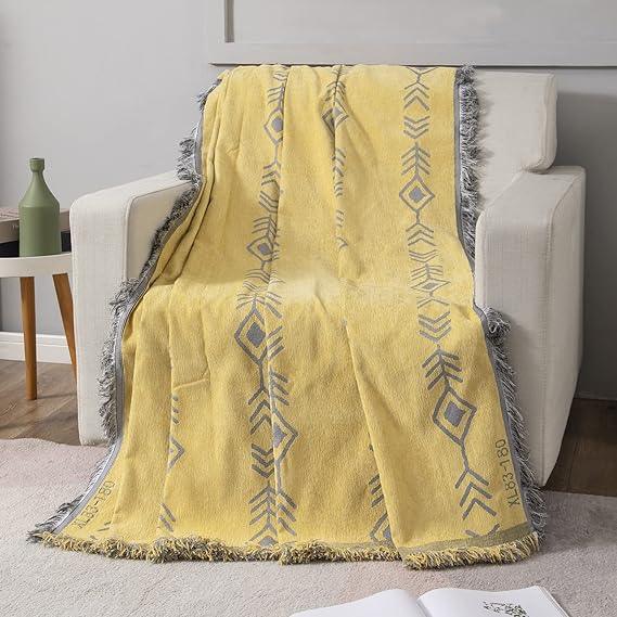 Yellow Aztec, Thick, Soft and Pet Friendly Chenille Sofa Cover Throw - HOKIPO | Har Ghar ka Humsafar