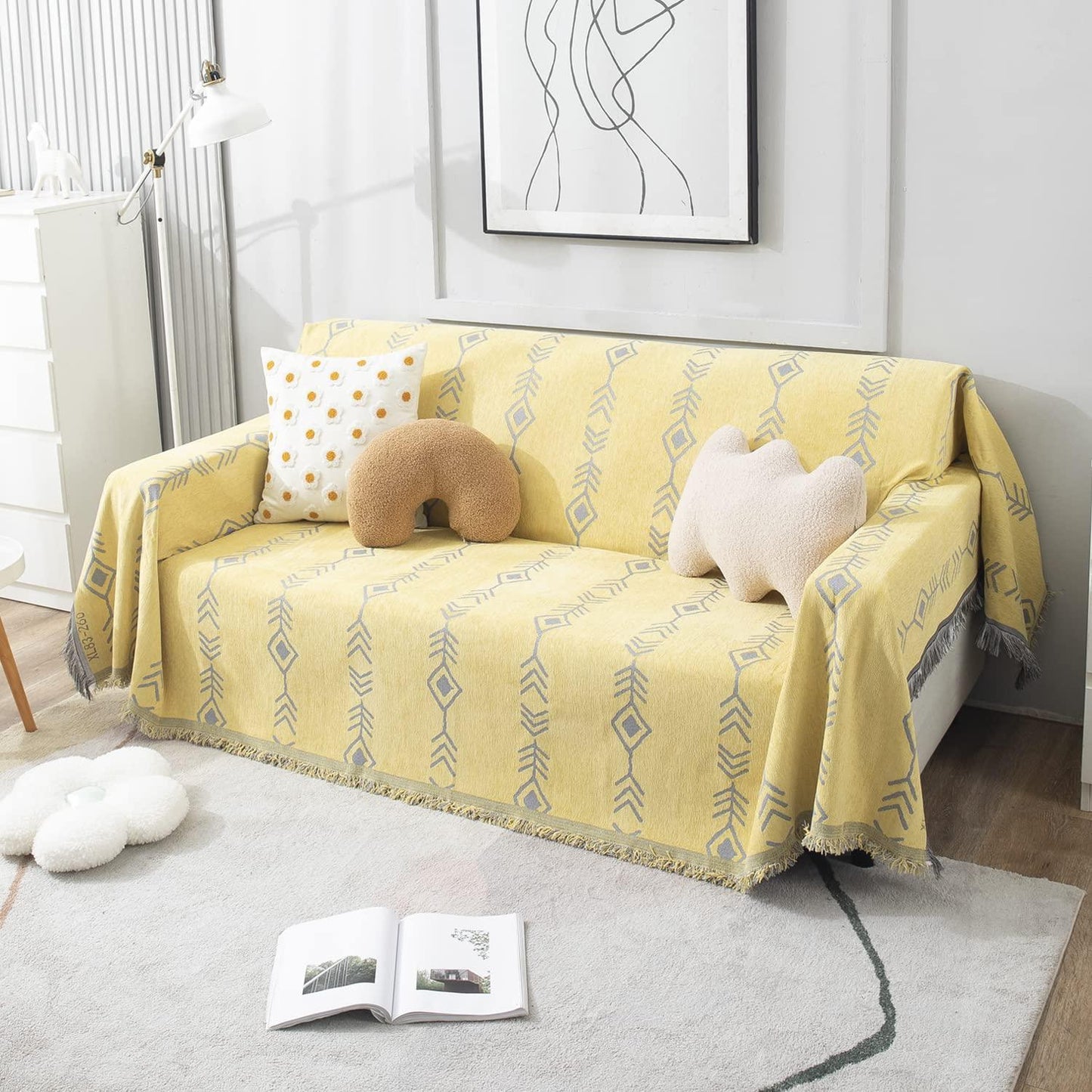 Yellow Aztec, Thick, Soft and Pet Friendly Chenille Sofa Cover Throw - HOKIPO | Har Ghar ka Humsafar