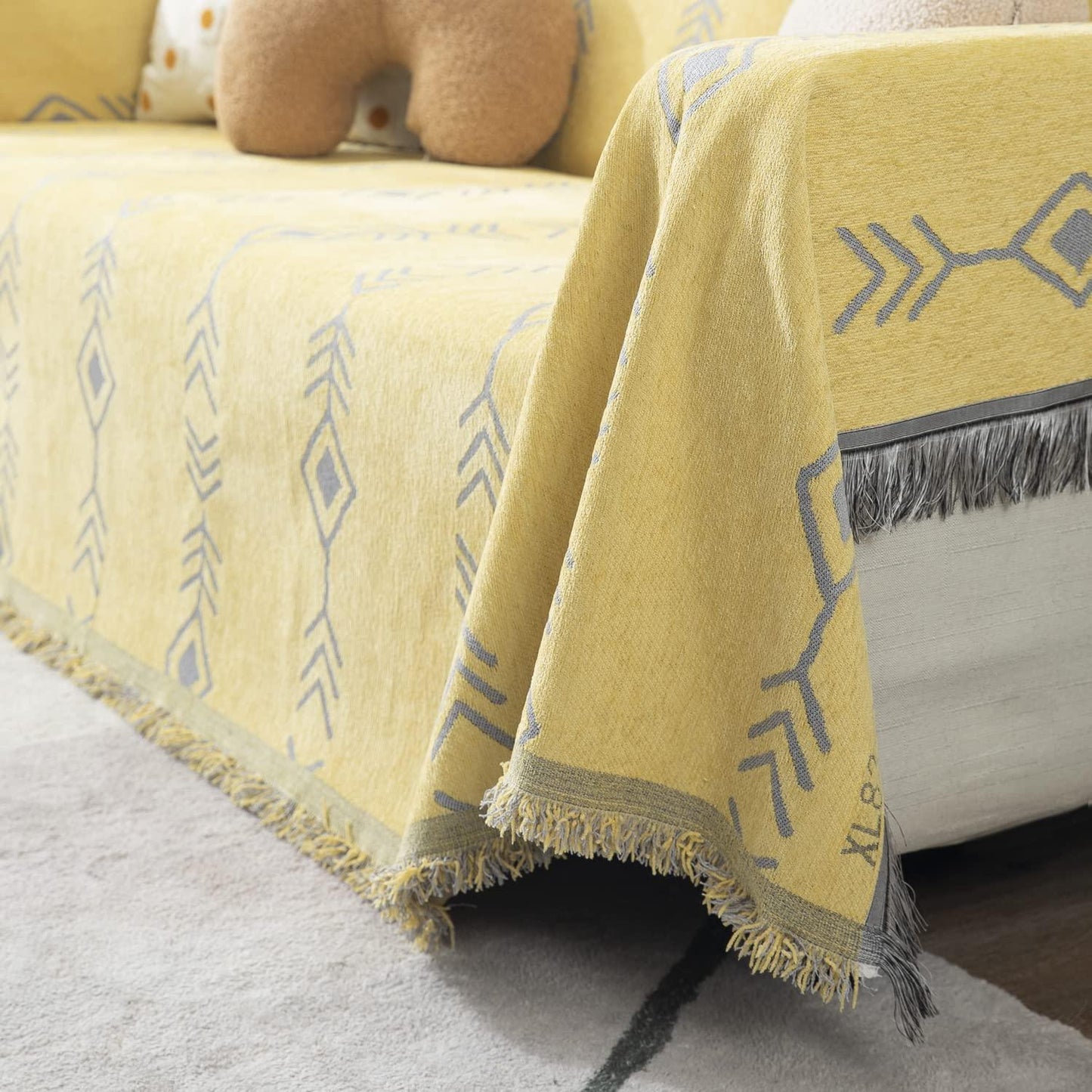 Yellow Aztec, Thick, Soft and Pet Friendly Chenille Sofa Cover Throw - HOKIPO | Har Ghar ka Humsafar