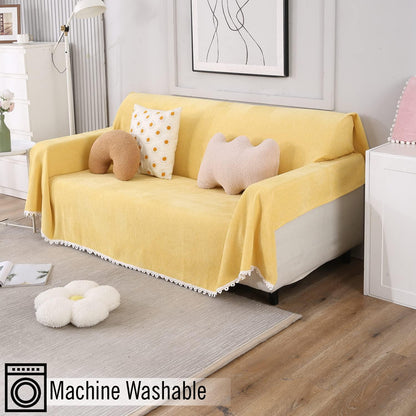 Yellow Chenille Sofa Throw Blanket | Soft & Pet Friendly, 1/2/3 Seater - HOKIPO | Har Ghar ka Humsafar