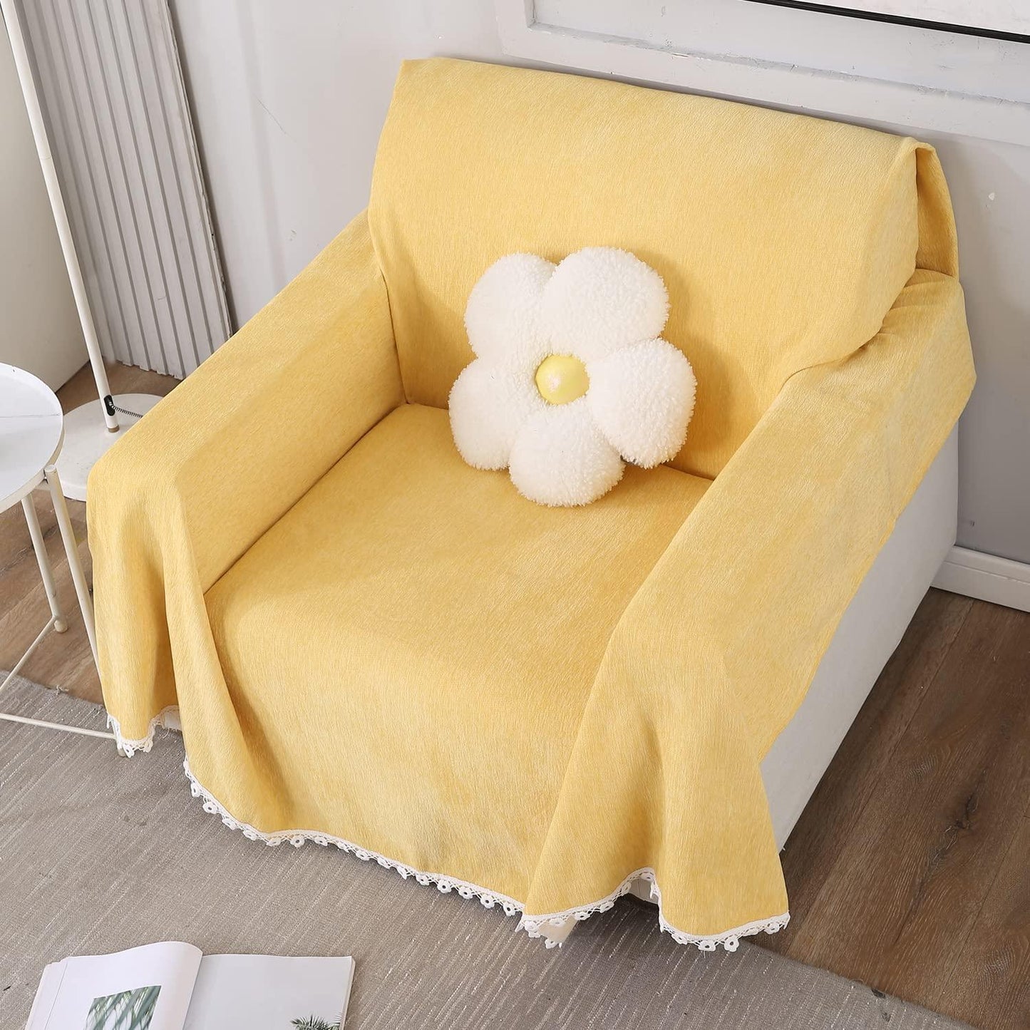 Yellow Chenille Sofa Throw Blanket | Soft & Pet Friendly, 1/2/3 Seater - HOKIPO | Har Ghar ka Humsafar