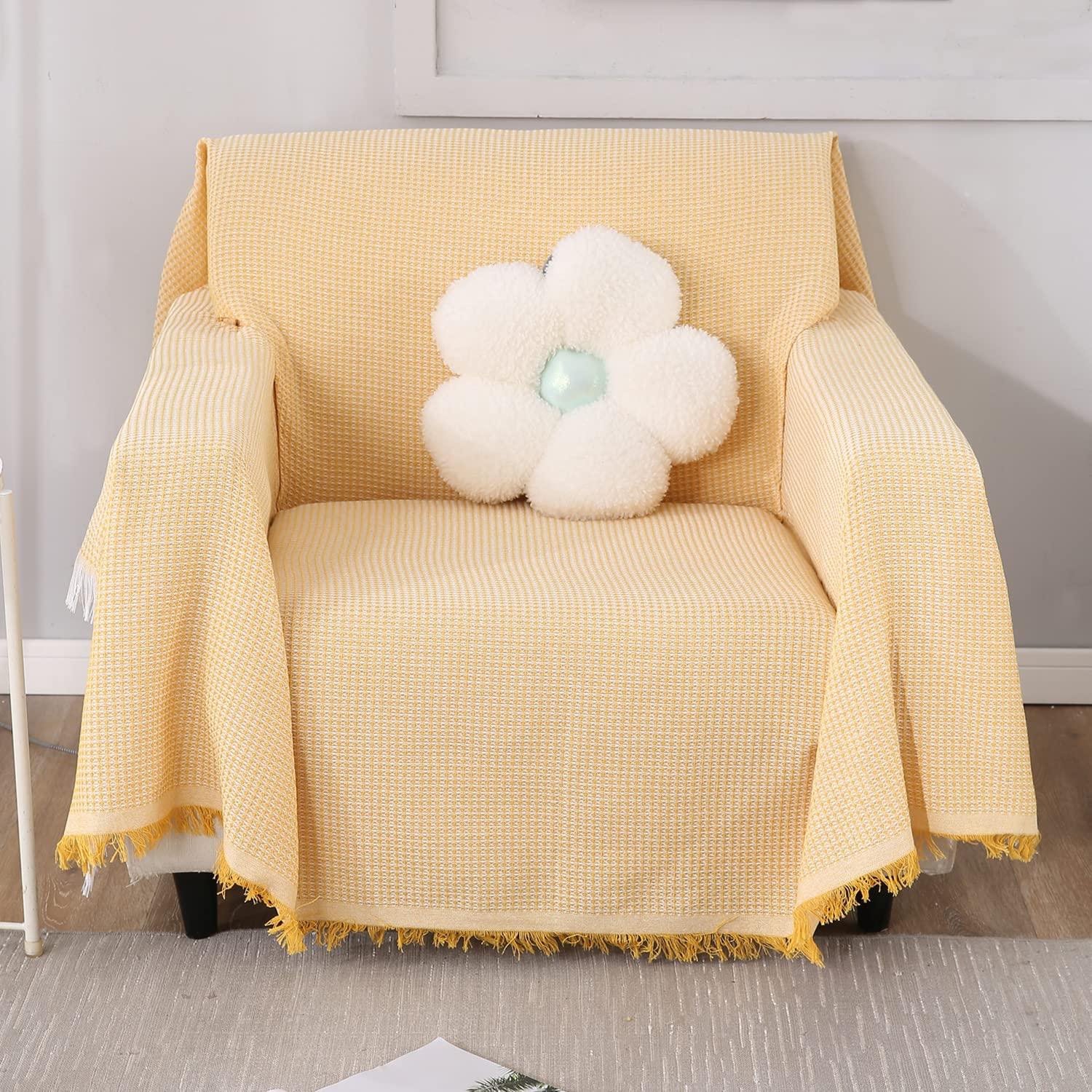 Yellow Polycotton Sofa Throw | Soft & Durable - HOKIPO | Har Ghar ka Humsafar