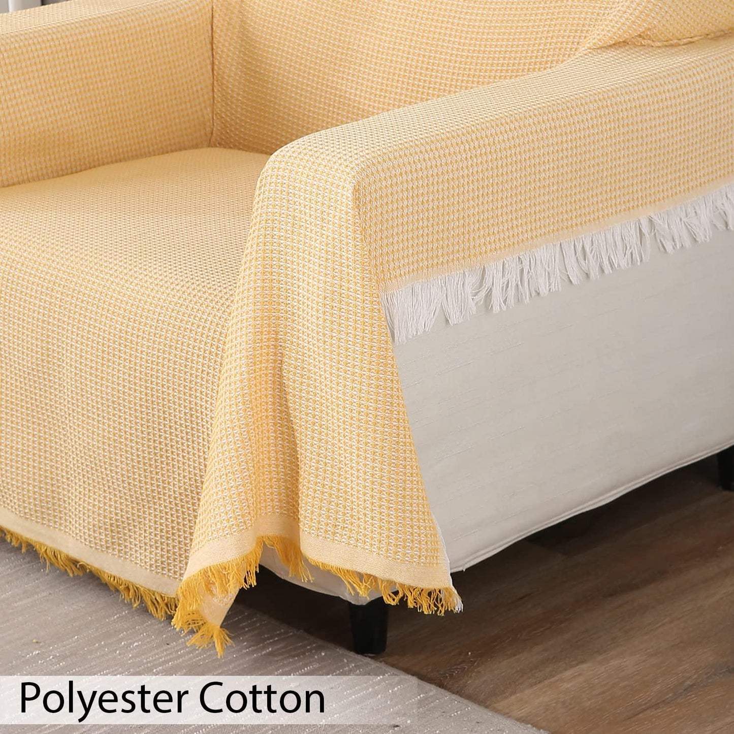 Yellow Polycotton Sofa Throw | Soft & Durable - HOKIPO | Har Ghar ka Humsafar