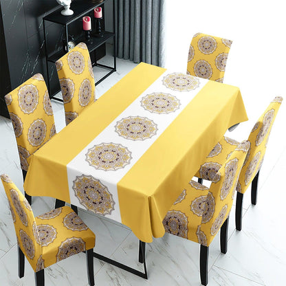 Yellow Printed Dining Table Cover with Chair Covers | 4/6 Seater - HOKIPO | Har Ghar ka Humsafar